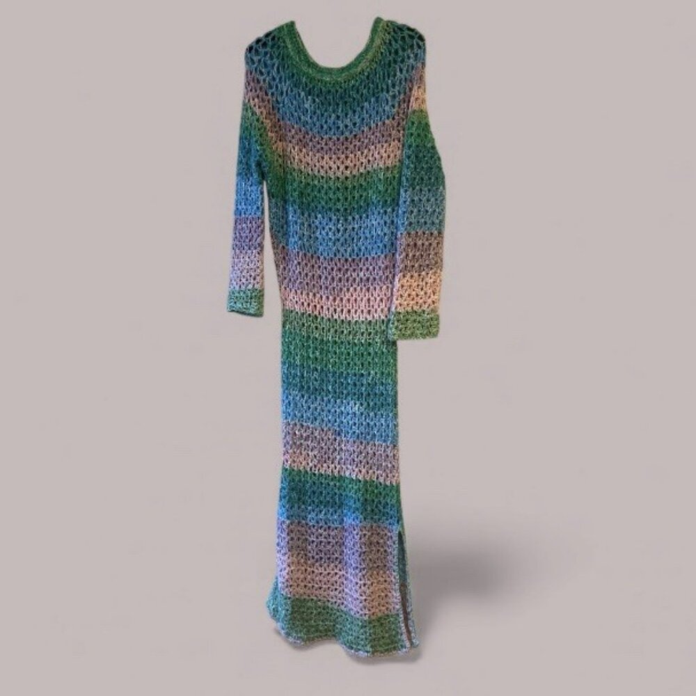 Crochet Dress, Handmade NEW Long Sleeves Multicolor, S-M